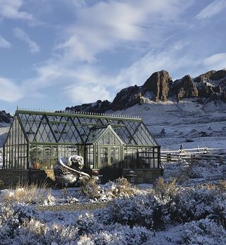 greenhouse in winter in Wyoming in the snow