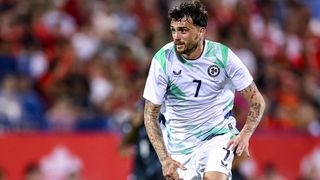 Troy Parrott playing for Ireland against Canada