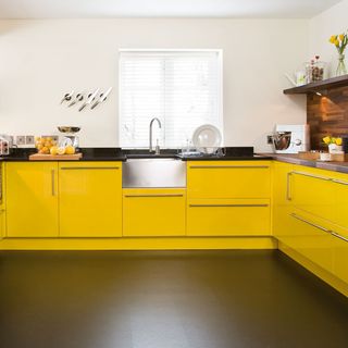 yellow kitchen with sink