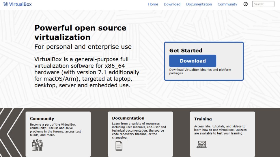 VirtualBox website screenshot (August 2025).