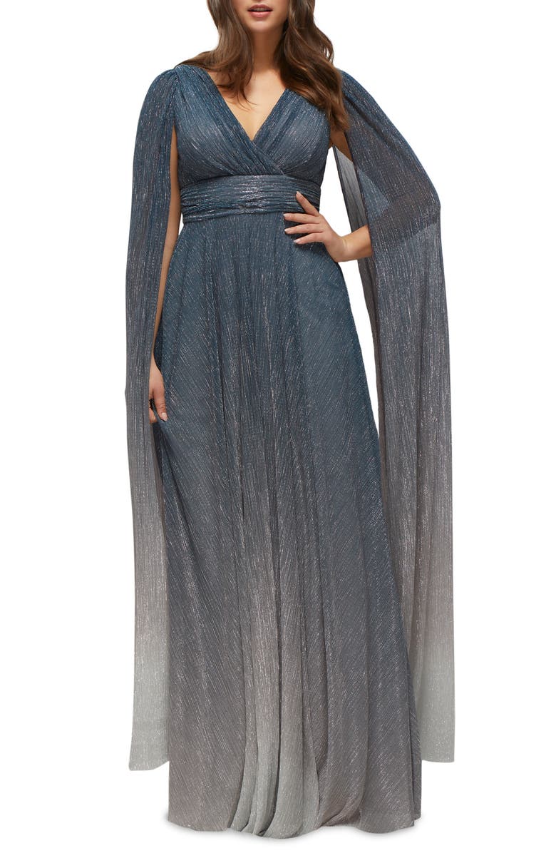 Metallic Cape Sleeve Gown