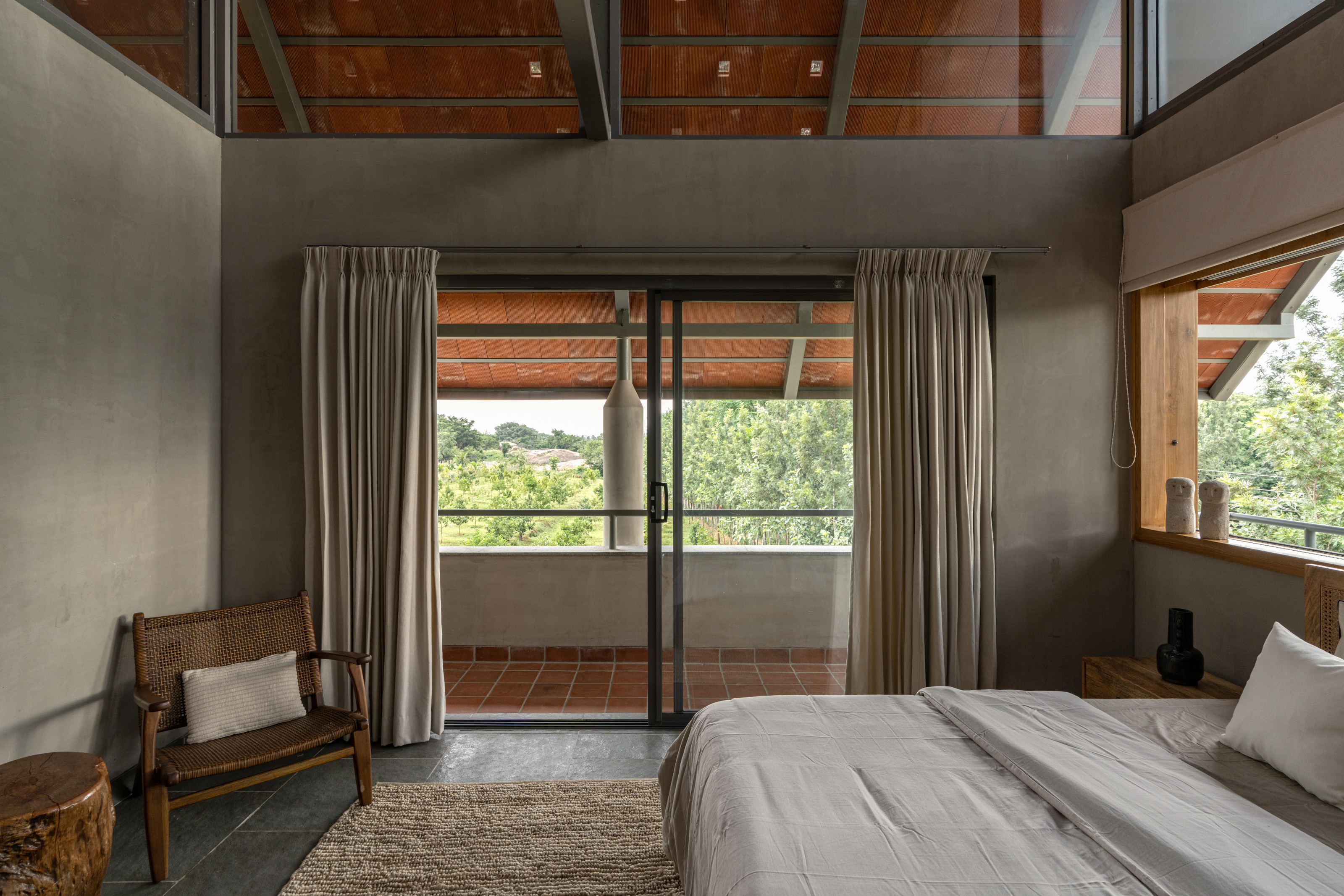 The bedroom on the upper level