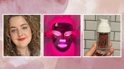 Senior beauty editor Rhiannon Derbyshire pictured alongside two of her high-maintenance heroes - an LED mask and prescription tretinoin