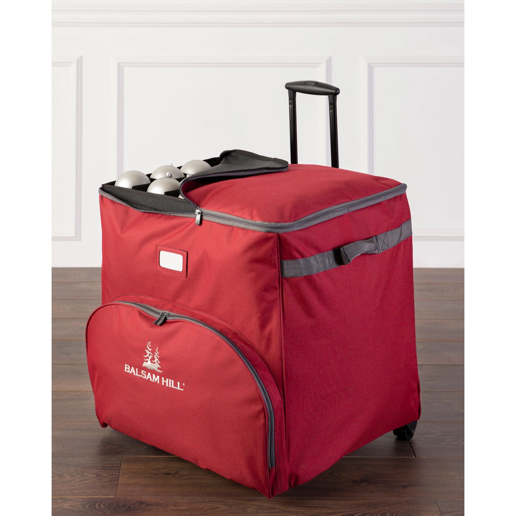 Red storage bag for tree ornaments