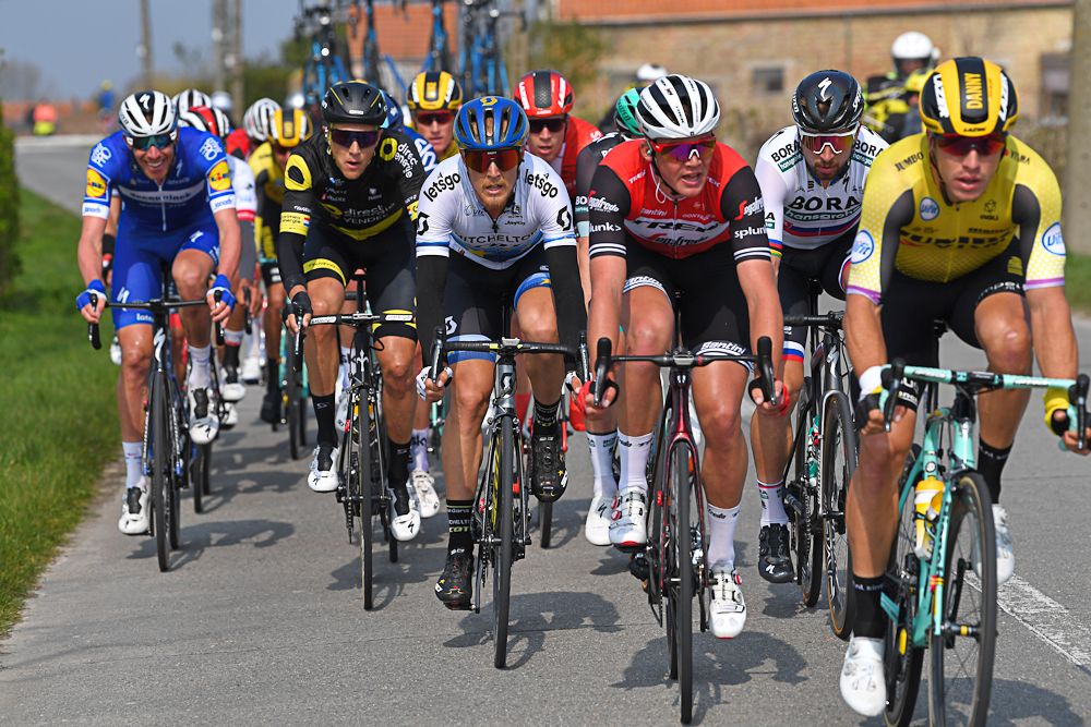 Matteo Trentin in the thick of the action at Gent-Wevelgem