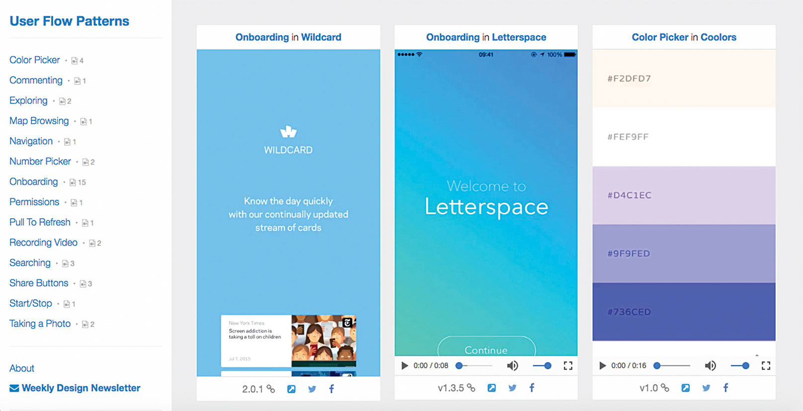 Userflow patterns.com is a collection of short user-flow videos for reference and inspiration