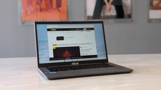 The Asus Chromebook Plus on a desk