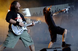Chris Adler and Randy Blythe at Ozzfest 2007, a lot happier onstage than off it...