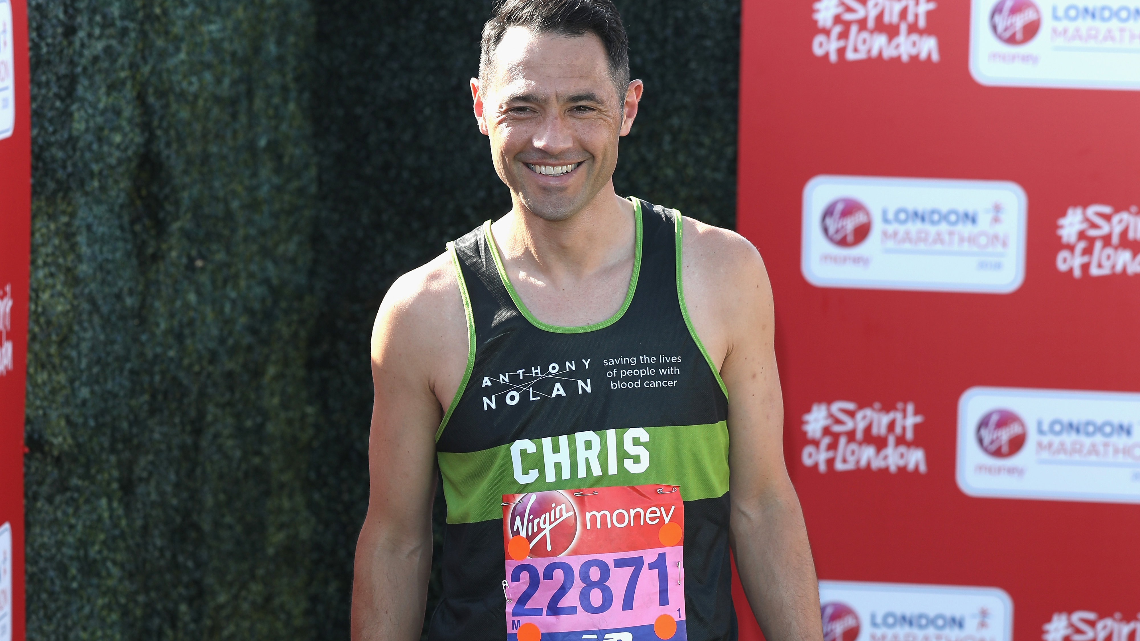 Chris Newton poses for a photo ahead of participating in The Virgin London Marathon on April 22, 2018