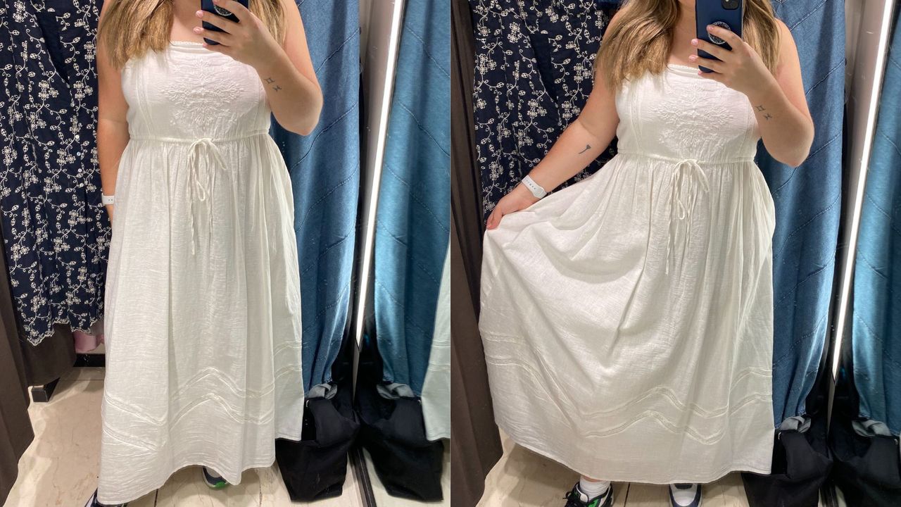 composite of our fashion writer wearing a white zara midi dress