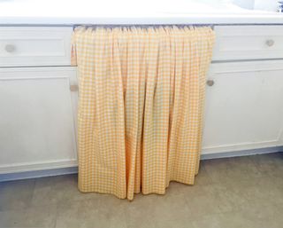 yellow cabinet curtain