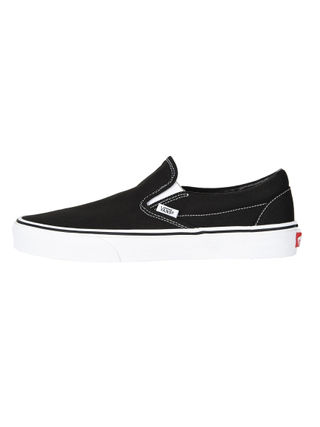 vans black slip-on sneakers with a white sole