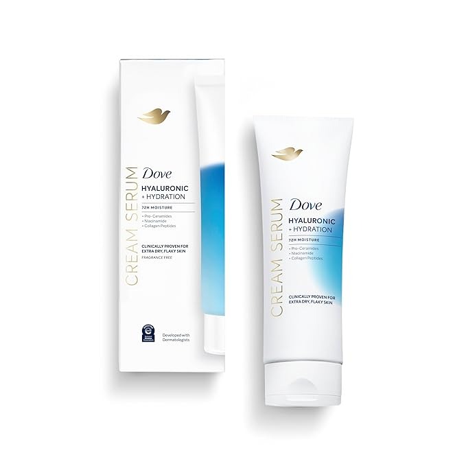 Dove, Dove Body Cream Serum Hyaluronic + Hydration for Extra Dry, Flaky Skin, With Pro-Ceramides, Niacinamide and Collagen Peptides Lotion, 8 Oz