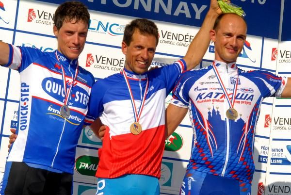 The elite men's podium (l-r): Sylvain Chavanel, Nicolas Vogondy and Laszlo Bodrogi.