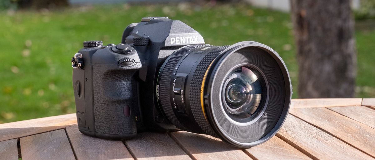 The Pentax K-3 III DSLR, showing the front of the camera and lens