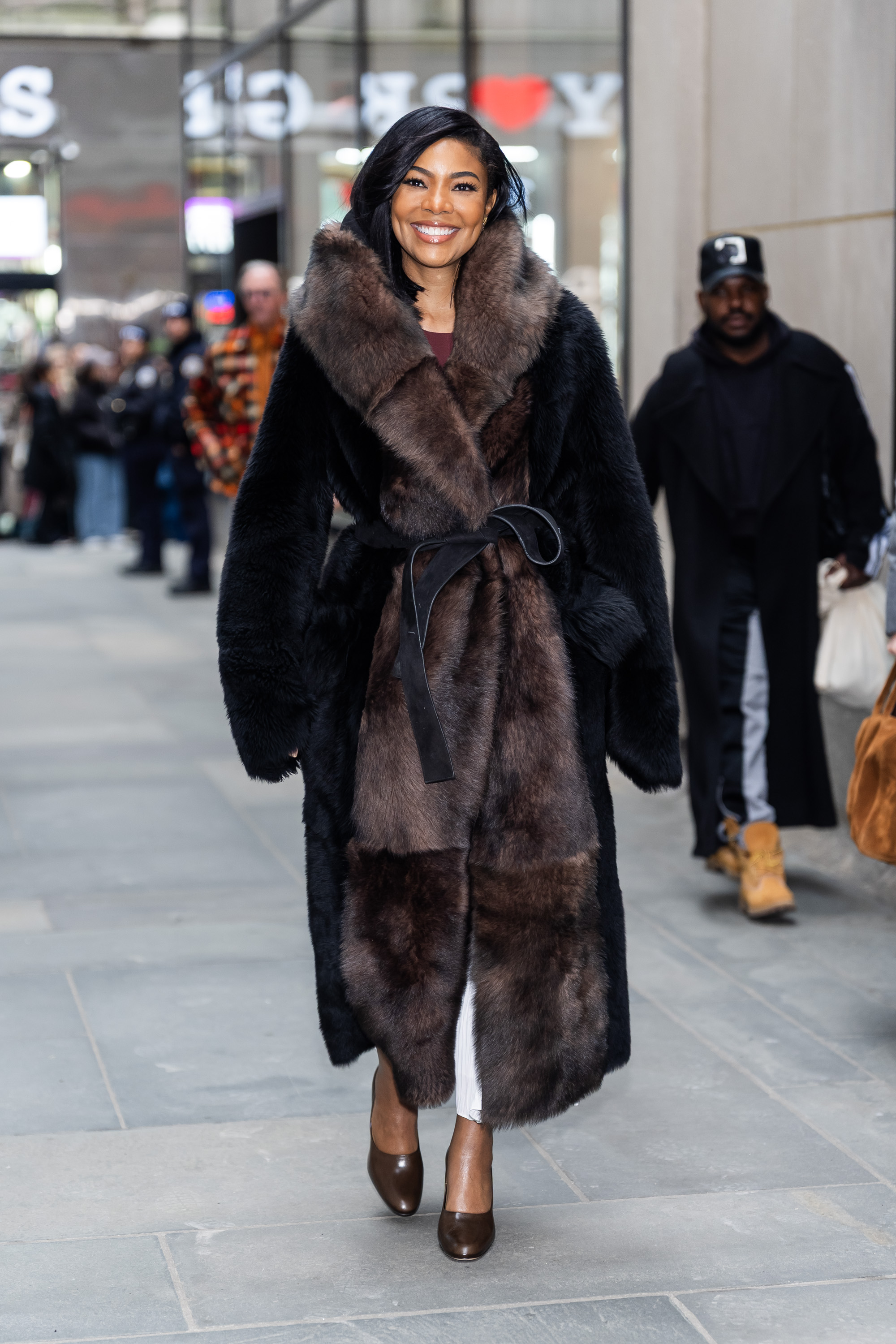 Gabrielle Union was spotted in New York wearing a cozy fur winter coat