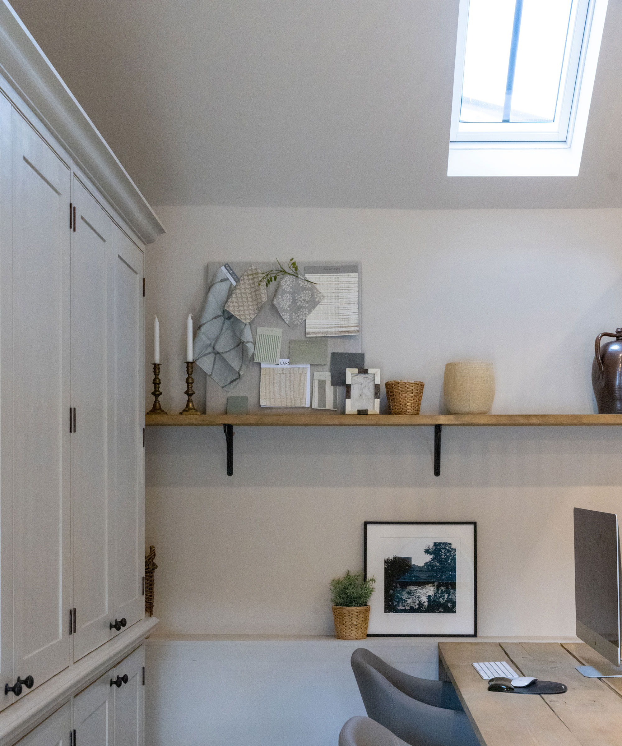 home office with skylight and bespoke cupboards