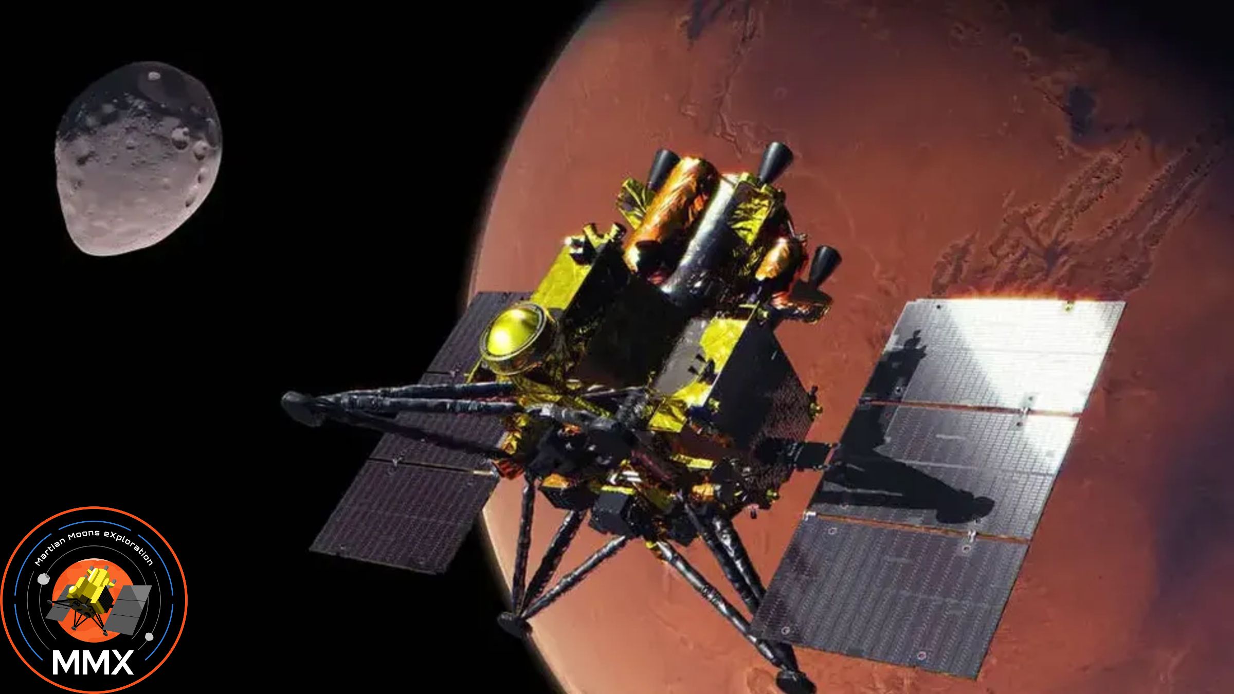 An artist's illustration of the MMX probe flying past Mars