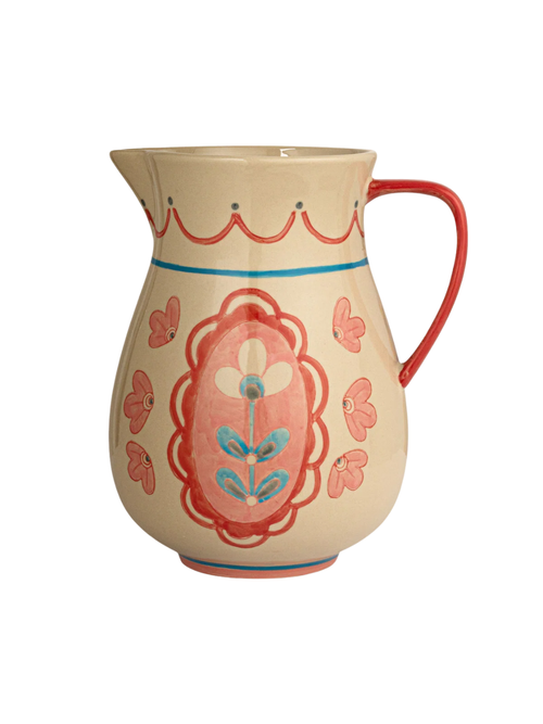 Floral Stoneware Pitcher With Handle