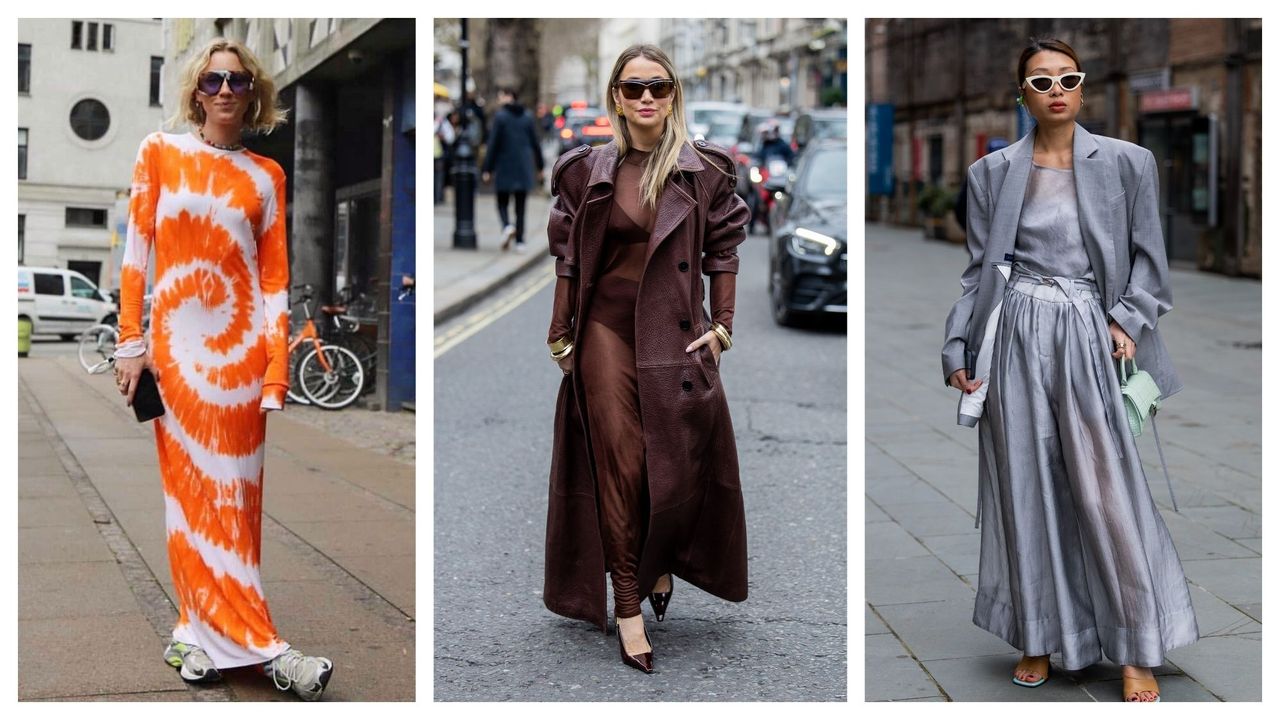 Women wearing maxi dresses, maxi skirts and maxi coats