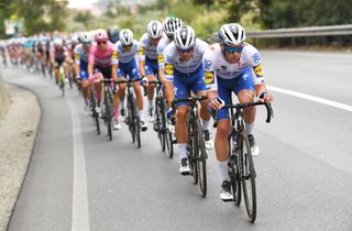 CAMIGLIATELLO SILANO ITALY OCTOBER 07 Iljo Keisse of Belgium and Team Deceuninck QuickStep Davide Ballerini of Italy and Team Deceuninck QuickStep Peloton during the 103rd Giro dItalia 2020 Stage 5 a 225km stage from Mileto to Camigliatello Silano 1275m girodiitalia Giro on October 07 2020 in Camigliatello Silano Italy Photo by Tim de WaeleGetty Images