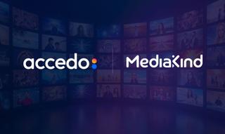 Accedo and MediaKind logos on a dark blue background