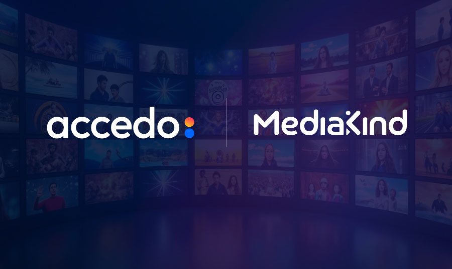 Accedo and MediaKind logos on a dark blue background
