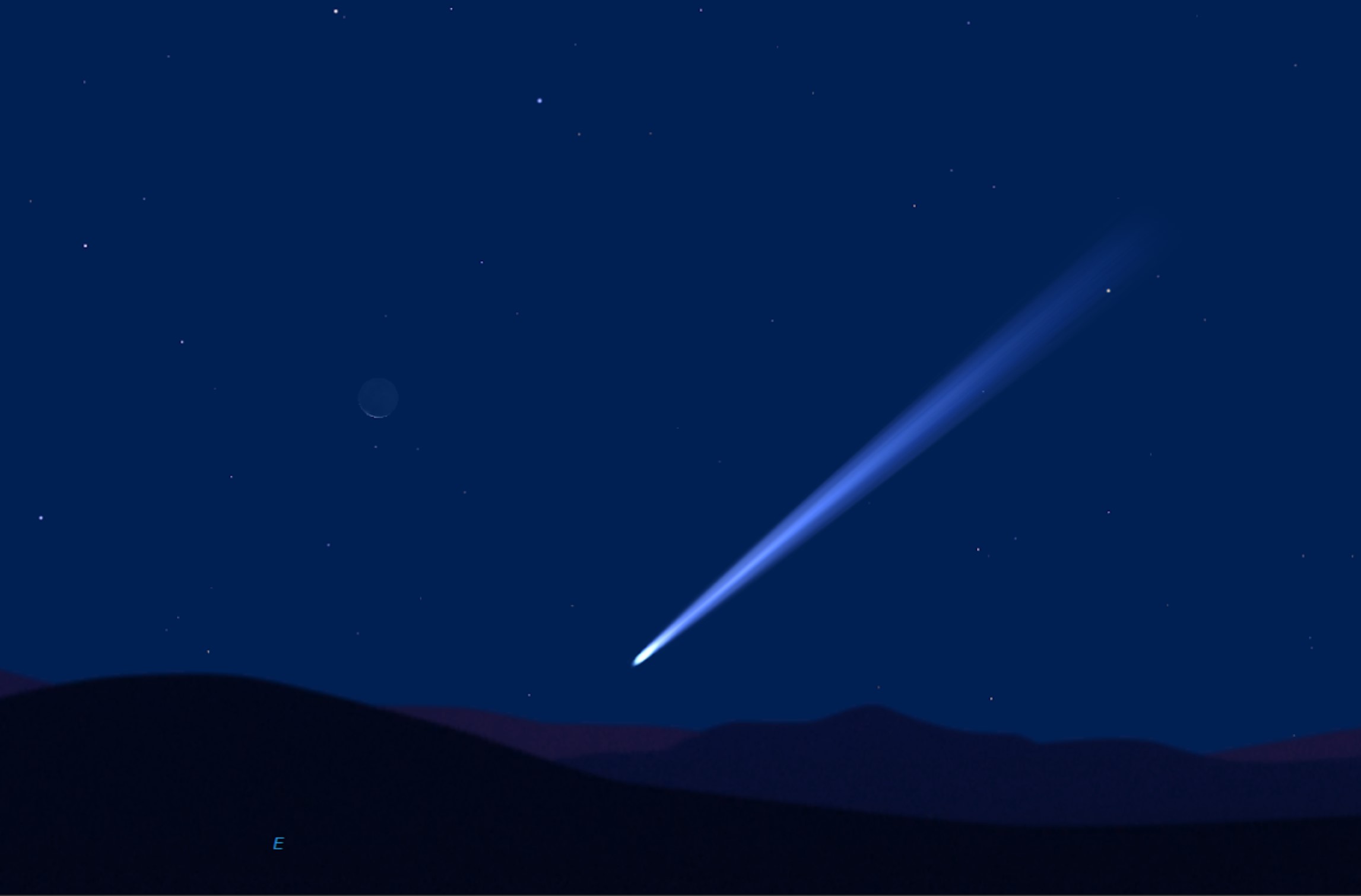 an illustration of a fuzzy white streak in the night sky