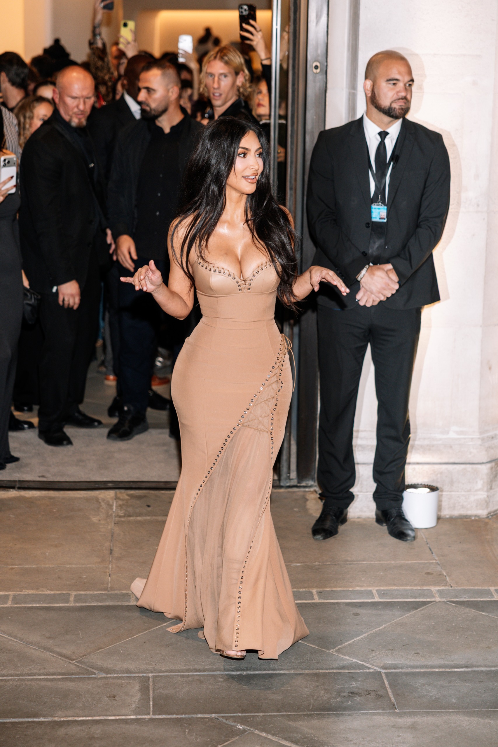 Kim Kardashian wears a naked dress during London Fashion Week September 2026 at SKIMS Regent Street on September 18, 2026