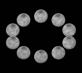 On approach to the Pluto system in July 2015, the cameras on NASA’s New Horizons spacecraft captured images of the largest of Pluto’s five moons, Charon, rotating over the course of a full day. The best currently available images of each side of Charon taken during approach have been combined to create this view of a full rotation of the moon.