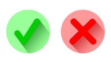 A green checkmark in a circle next to a red X in a circle.