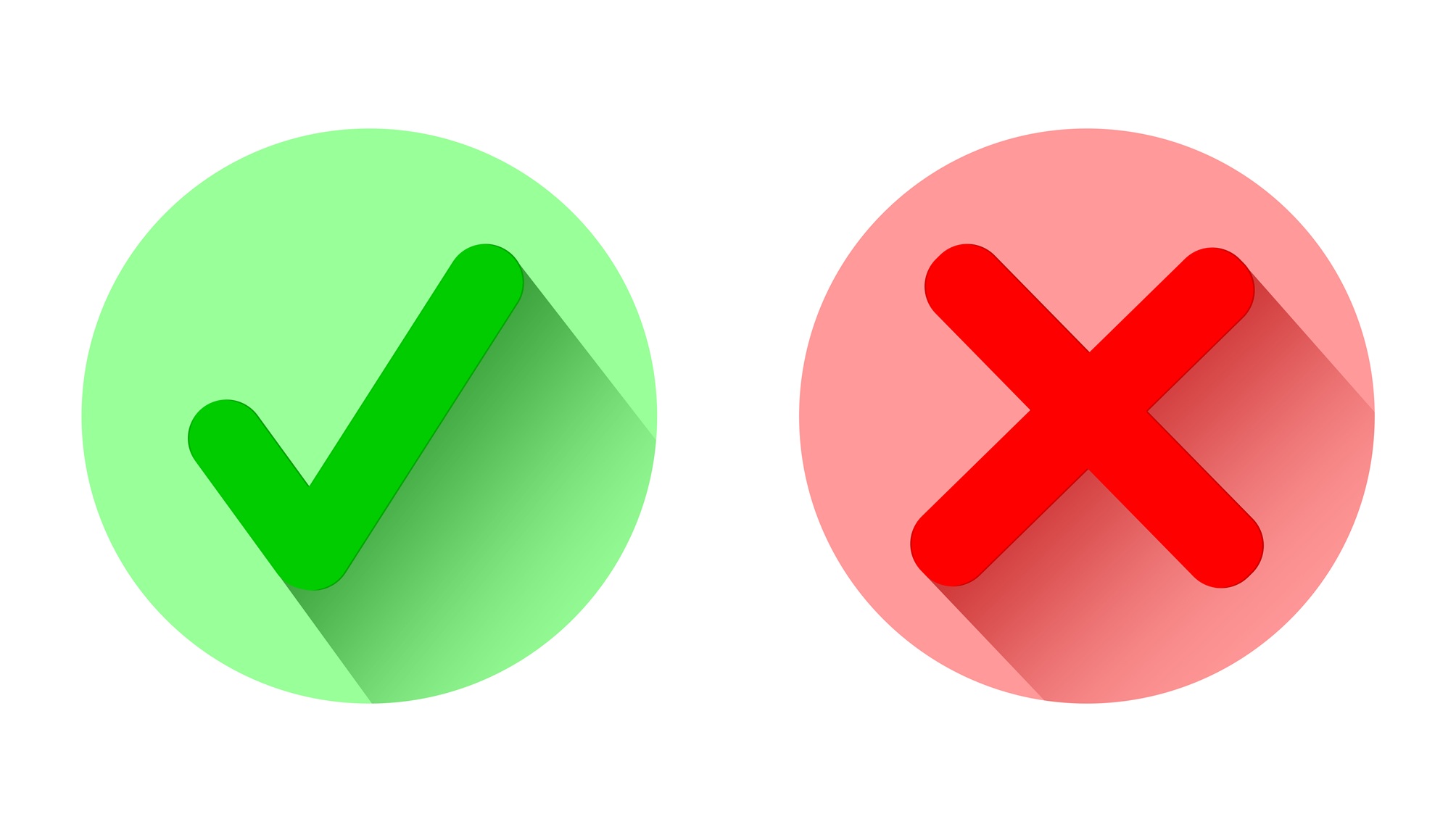 A green checkmark in a circle next to a red X in a circle.