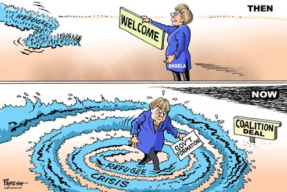 Political cartoon World Angela Merkel Germany refugee crisis coalition deal