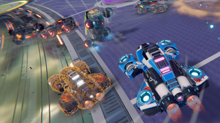 Hover League Rivals vehicles in action. Hovering. Being rivals.