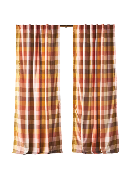 Woven Semi-Sheer Cotton Plaid Curtain