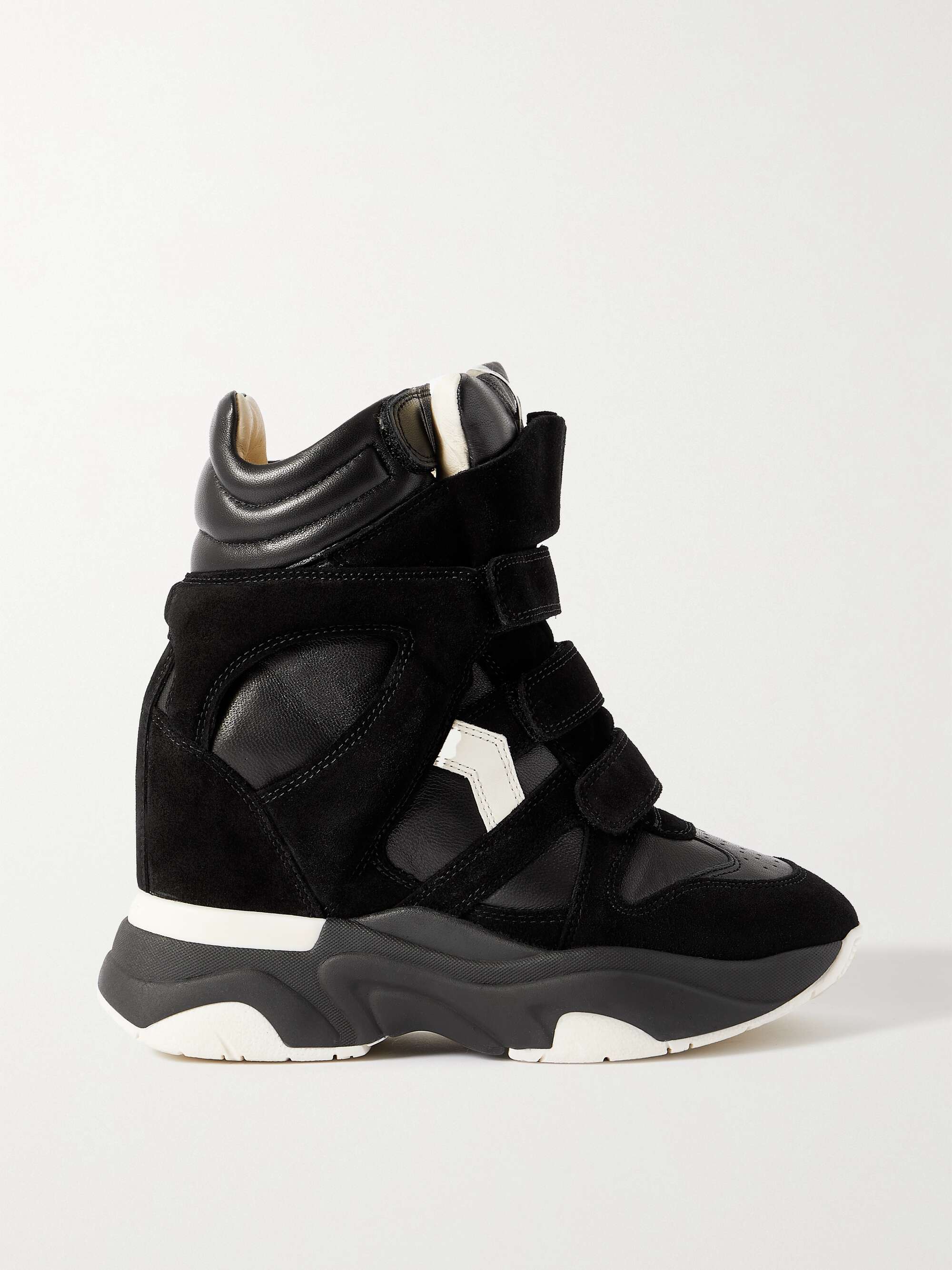 Balskee Leather and Suede High-Top Wedge Sneakers