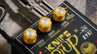 Close up of the knobs on the Eventide x Third Man Hardware Knife Drop guitar pedal