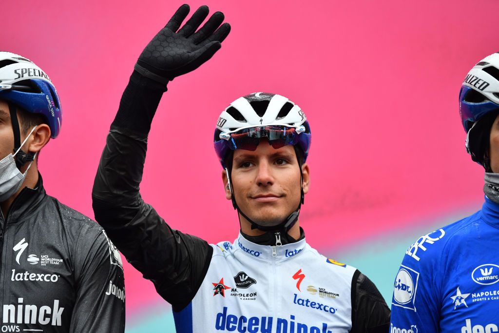 Joao Almeida waves to the crowd the day after he lost the leader's pink jersey
