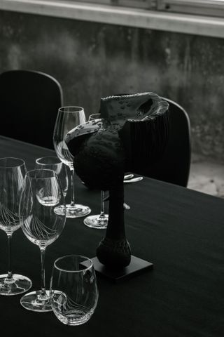 glassware on black table