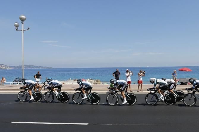 Omega Pharma-Quickstep set the fastest time early on