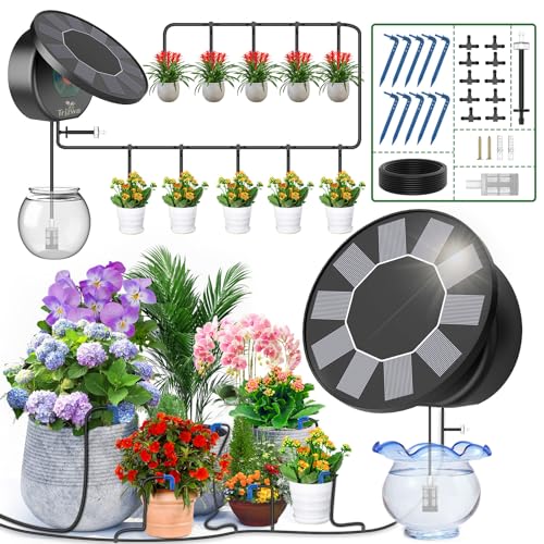 Trjzwa Solar Automatic Drip Irrigation System Kit, Auto Watering Kit for Diy Garden Watering System With 9 Timing Modes and Anti-Siphon Set&amp;#65292;indoor/outdoor Garden, Balcony &amp;amp; Patio Irrigation System