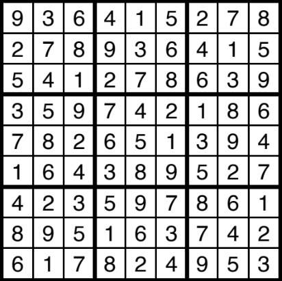 A solved sudoku.