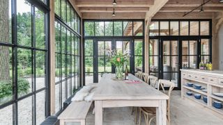 open plan kitchen diner with Belgian doors