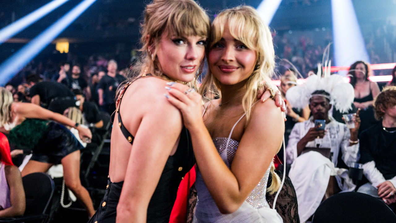 Taylor Swift and Sabrina Carpenter attend the 2023 Video Music Awards at Prudential Center on September 12, 2023 in Newark, New Jersey.