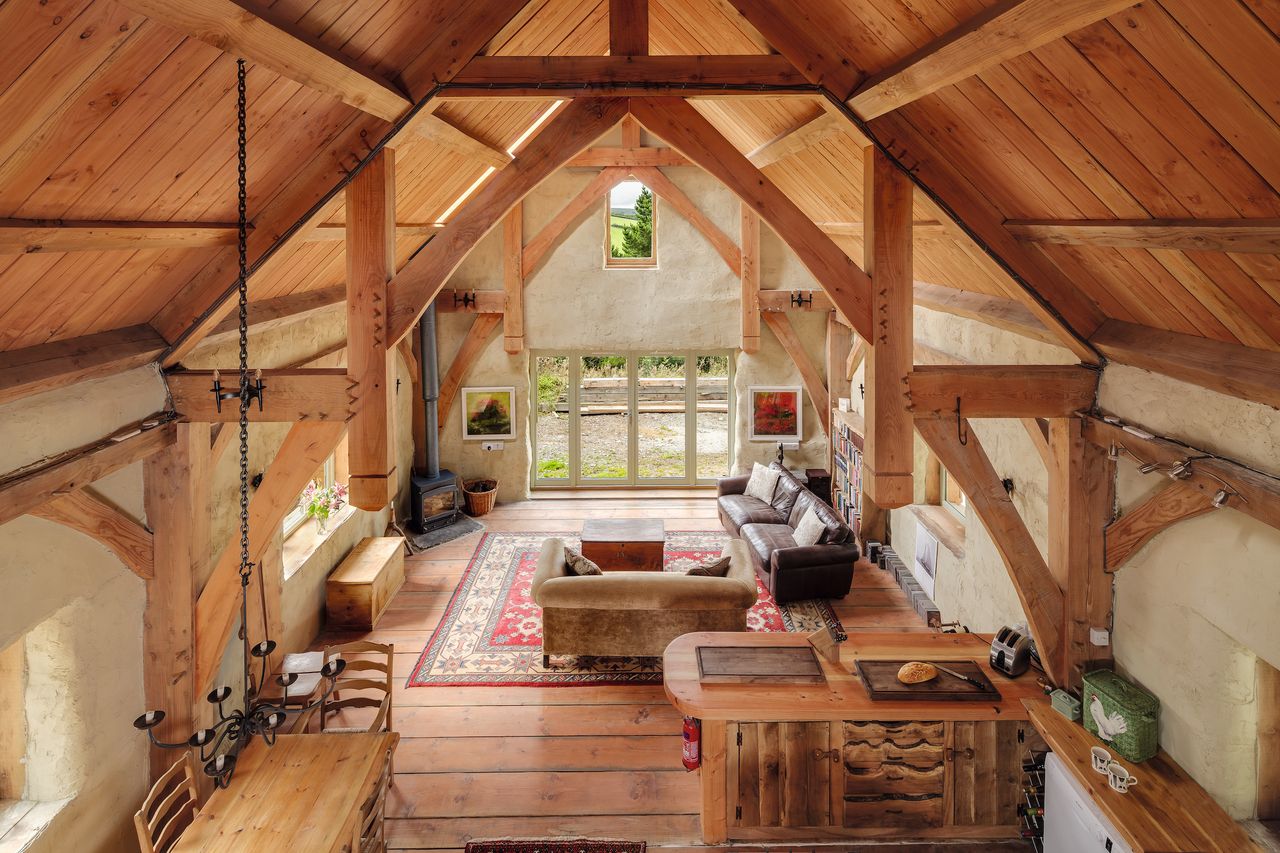 self build living room with oak frame structure