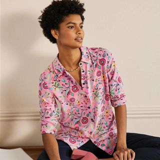 best shirts for women include this silk print shirt in pink from Boden