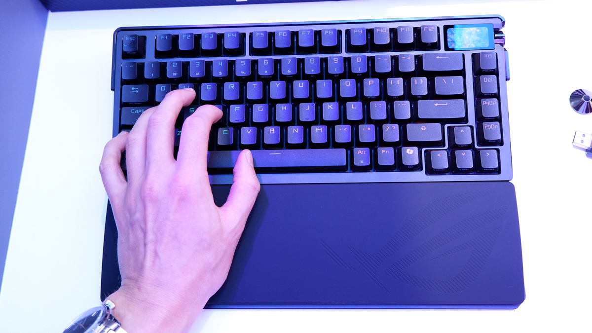 An Asus ROG Azoth Extreme gaming keyboard at at event in Taipei.