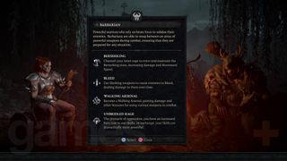 Diablo 4 Barbarian overview description about abilities on character creation screen