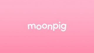 Pink background with the word 'Moonpig' in a white sans serif font