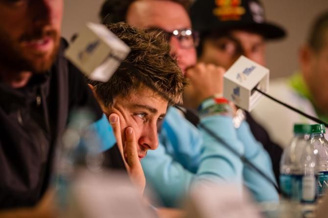 Peter Sagan (Cannondale) fighting the jet lag through the press conference
